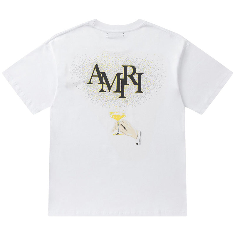 AMIRI Crystal Embellished Champagne Logo T-Shirts AMIRI